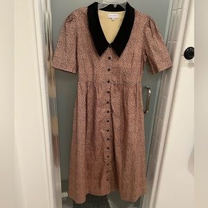 NEW Lost + Wander floral black Peter Pan collar midi dress